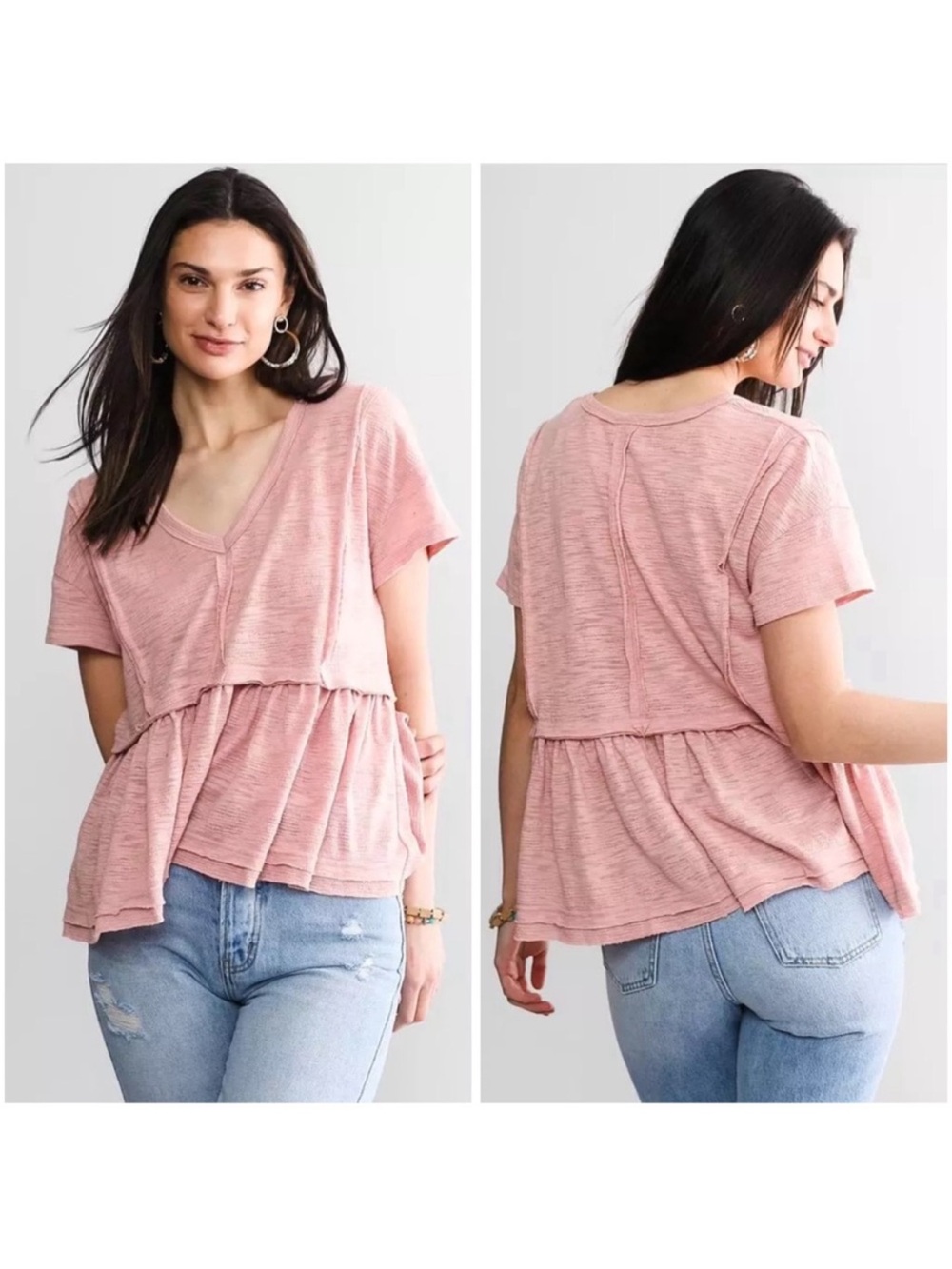 $8 if bundled BKE DAYTRIP Slub Knit Babydoll Raw Hem Top Blush